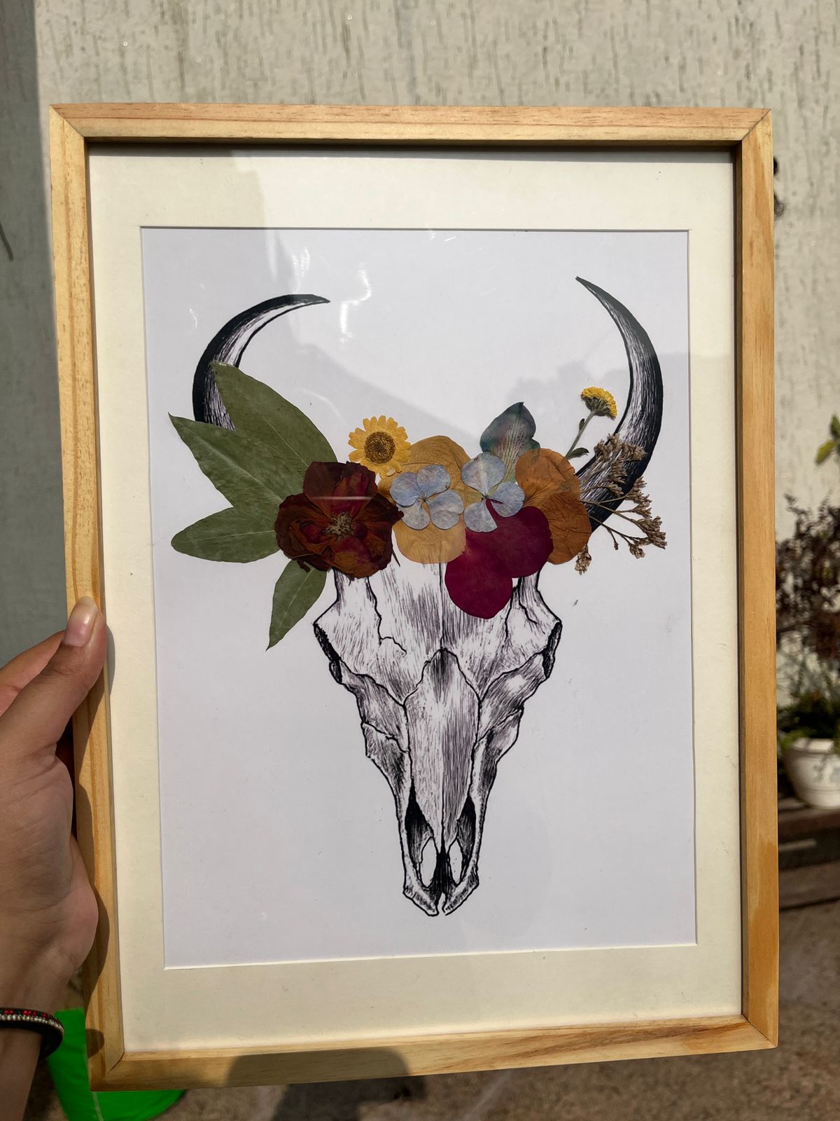 Pressed Flower Skull Art Frame