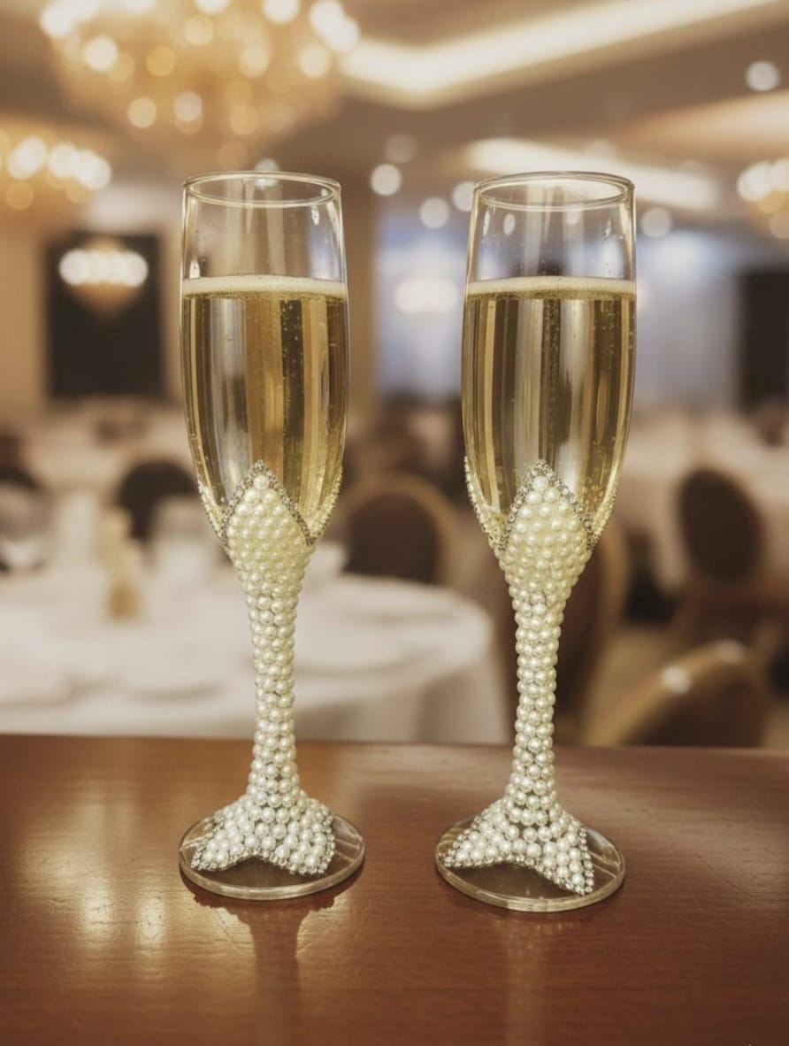 Beaded Neck Champagne Flutes