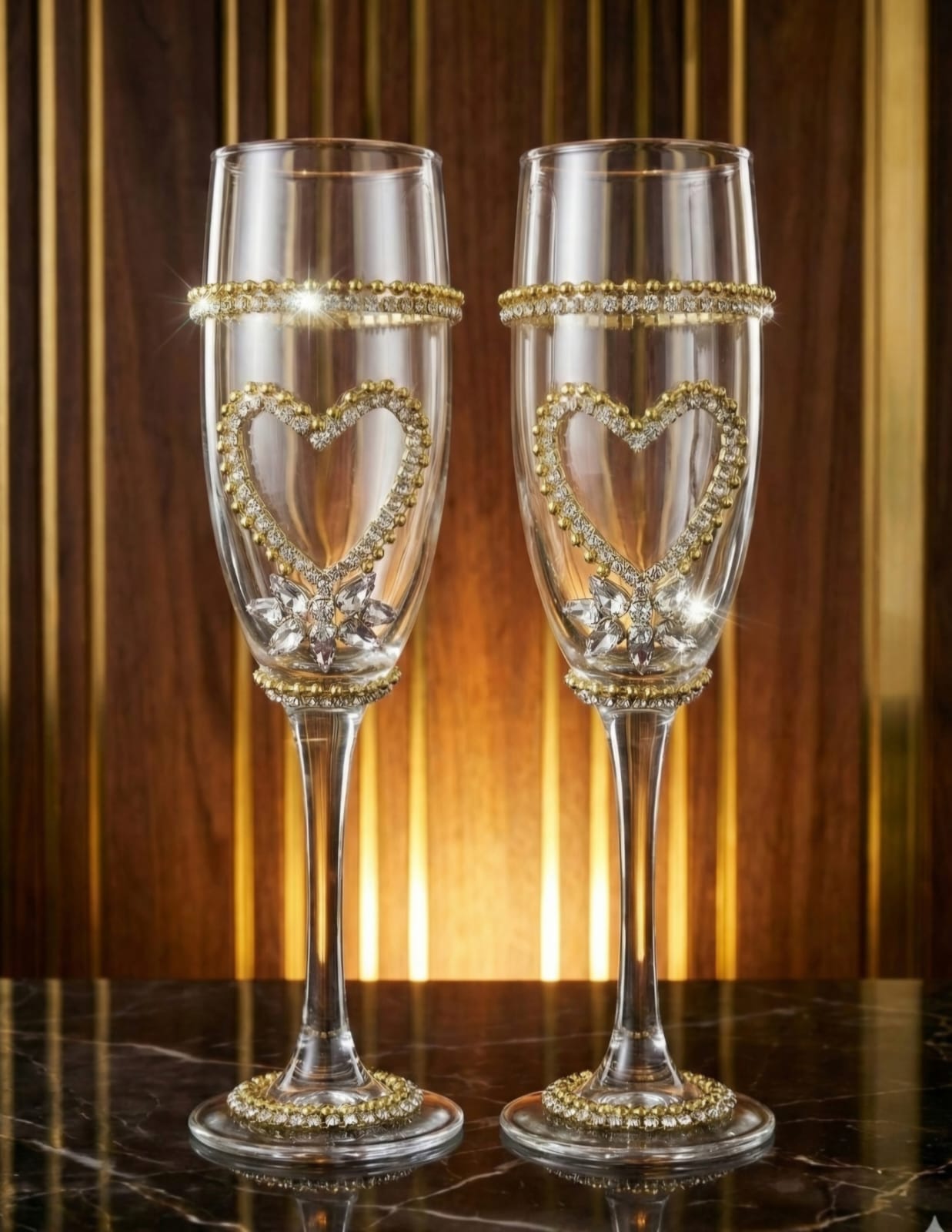 Rhinestone Heart Champagne Flutes