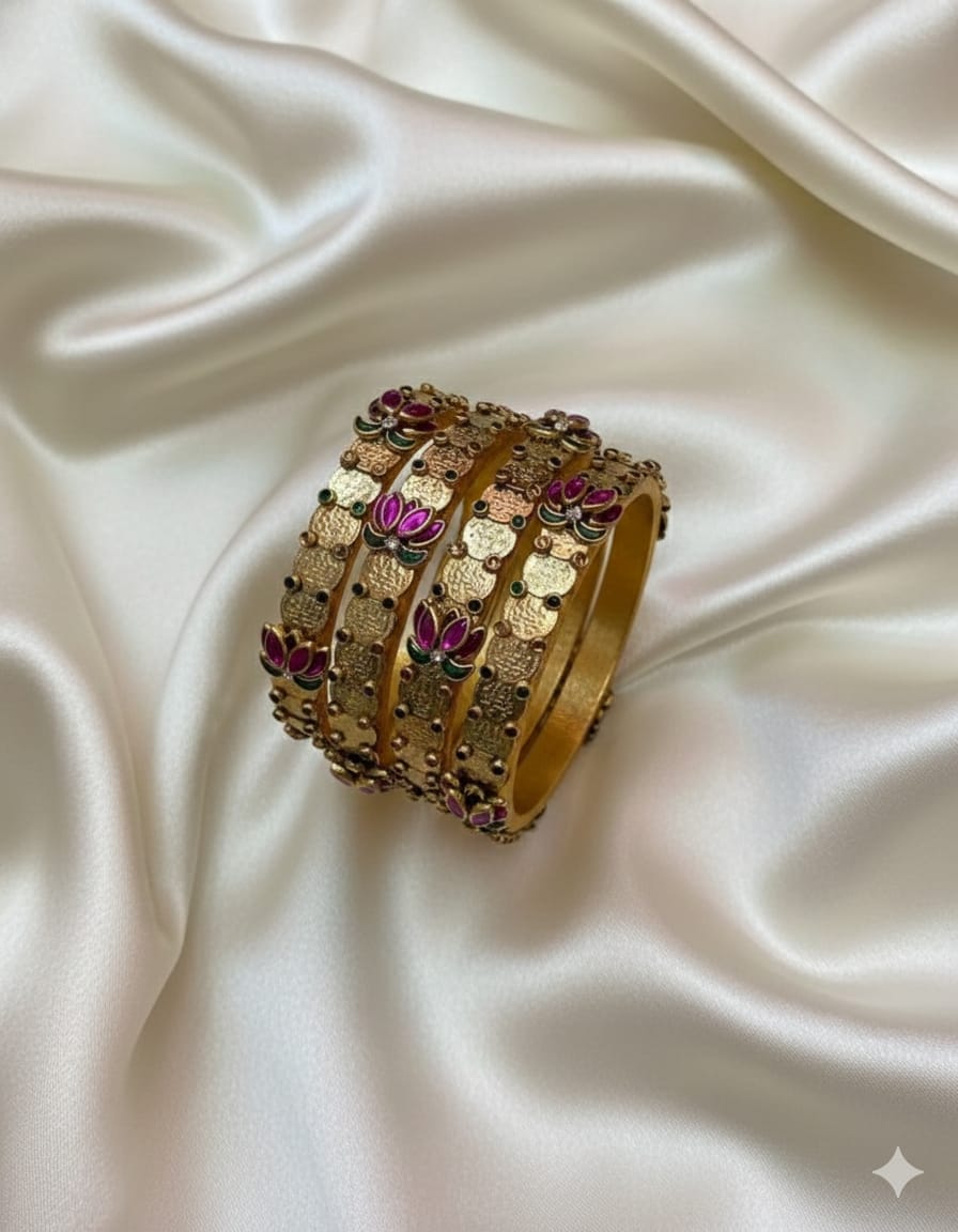 Gold Lotus Design Bangles