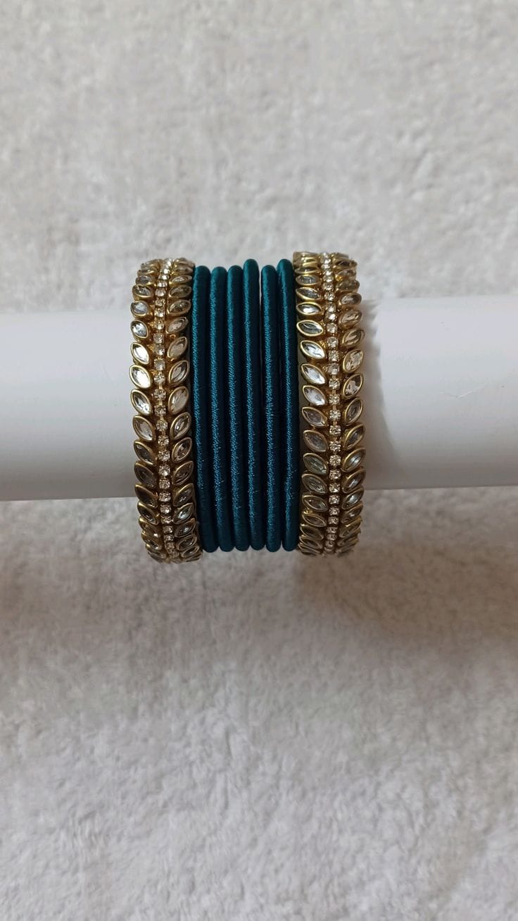 Teal Thread Gold Detail Bangles