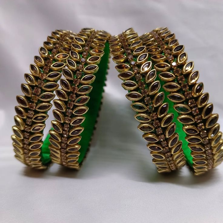 Gold Leaf Pattern Bangles