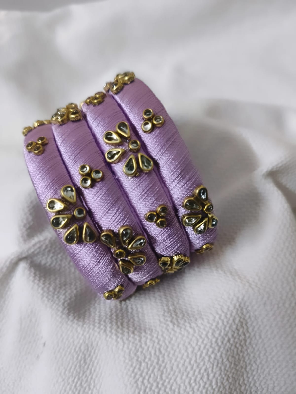 Lavender Kundan Silk Thread Bangles Set