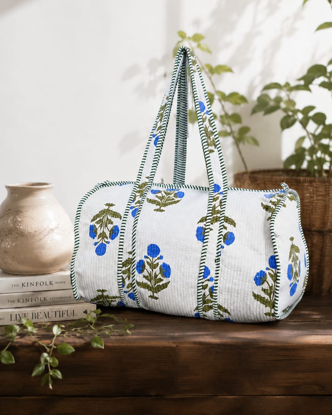 Floral Handcrafted Cotton Duffle Bag