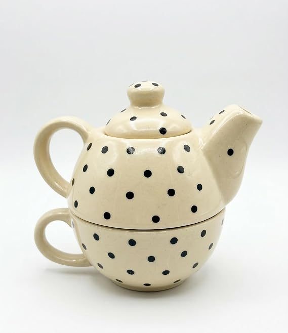 Black Polka Dot Tea for One Set