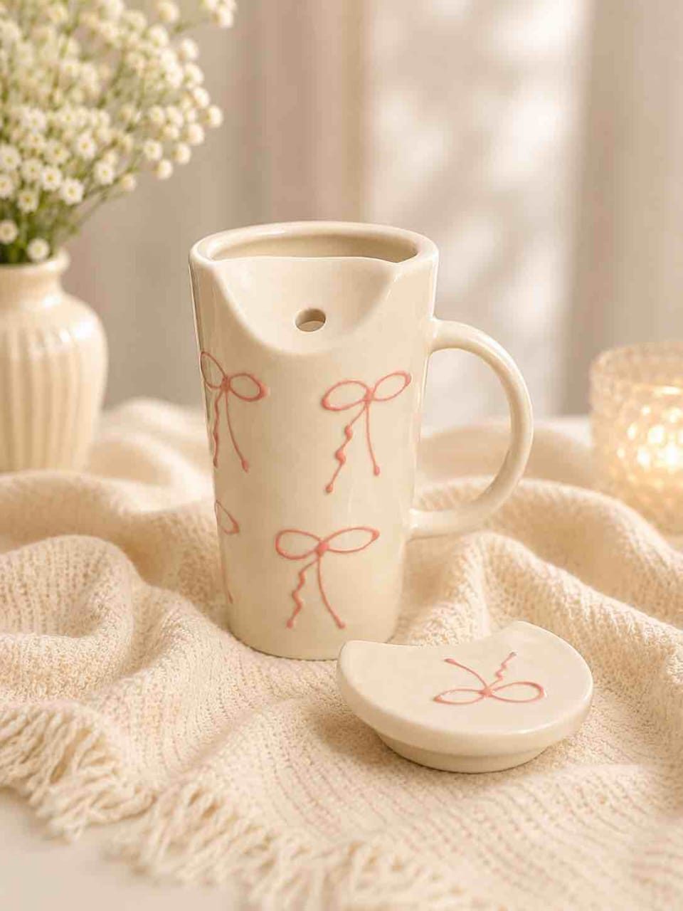 Blush Bow Sipper with Metal Straw
