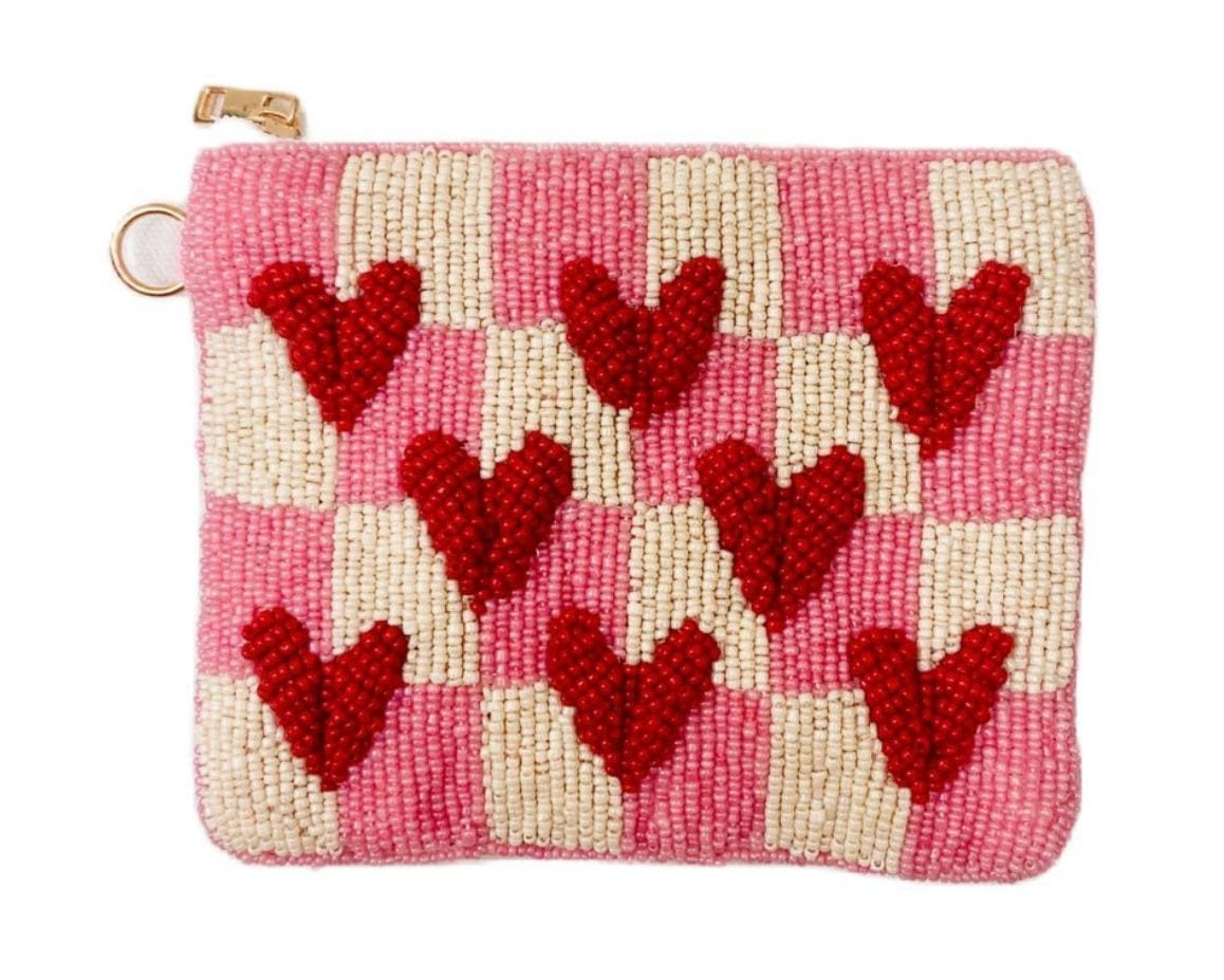 Heart Checkered Beaded Coin Purse