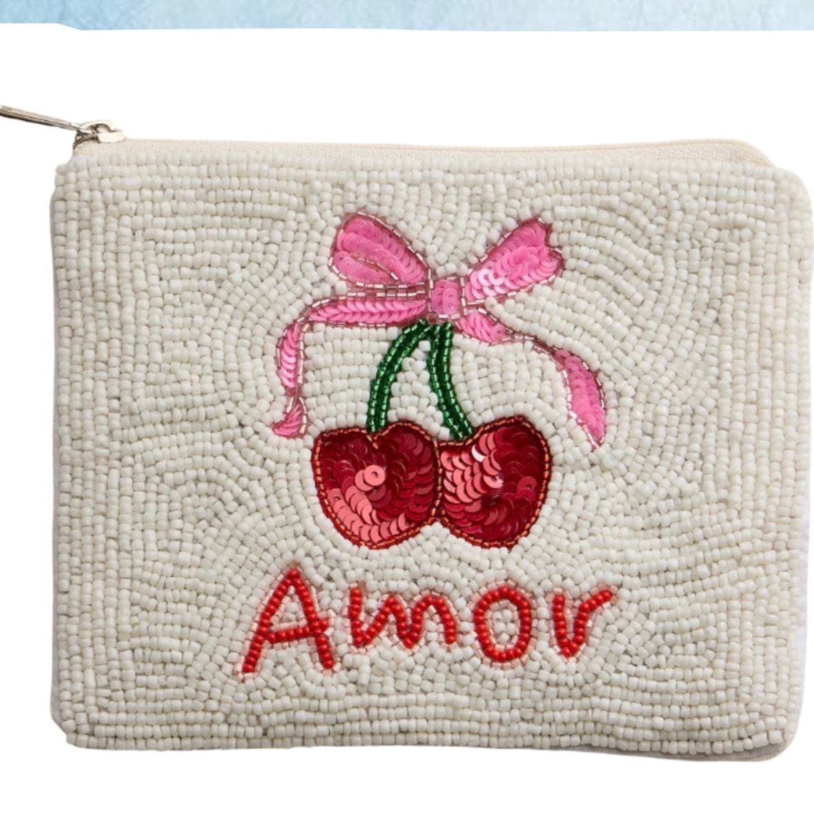 Cherry Amour Beaded Coin Purse