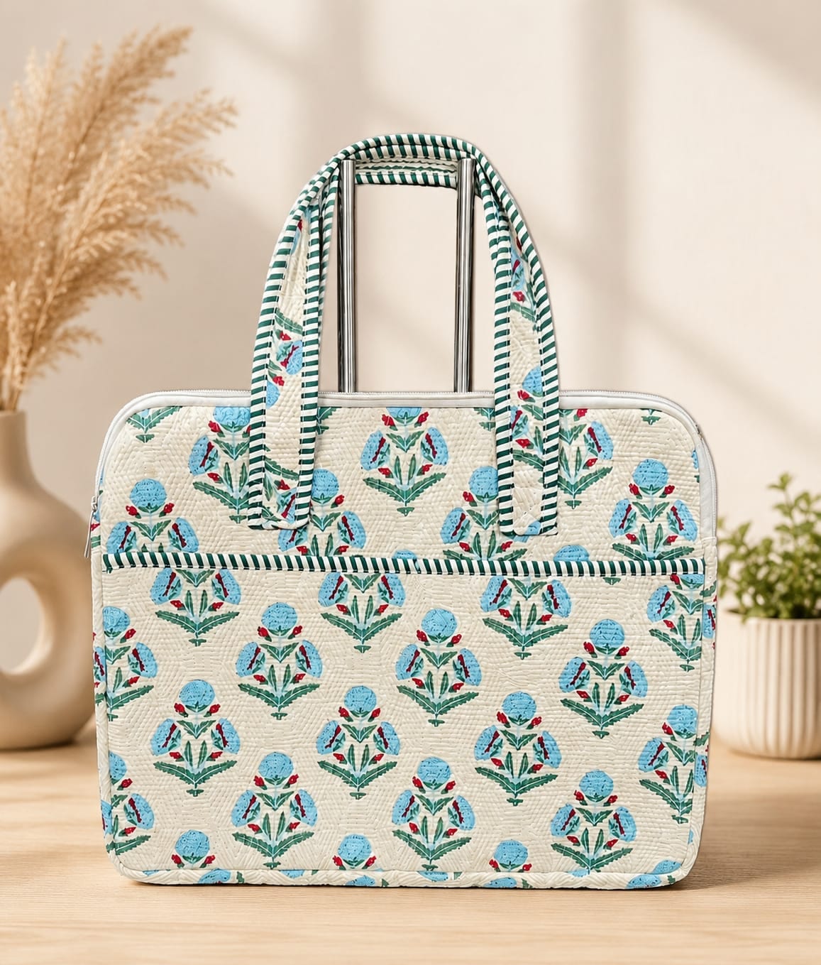 Floral Hand Block Laptop Bag